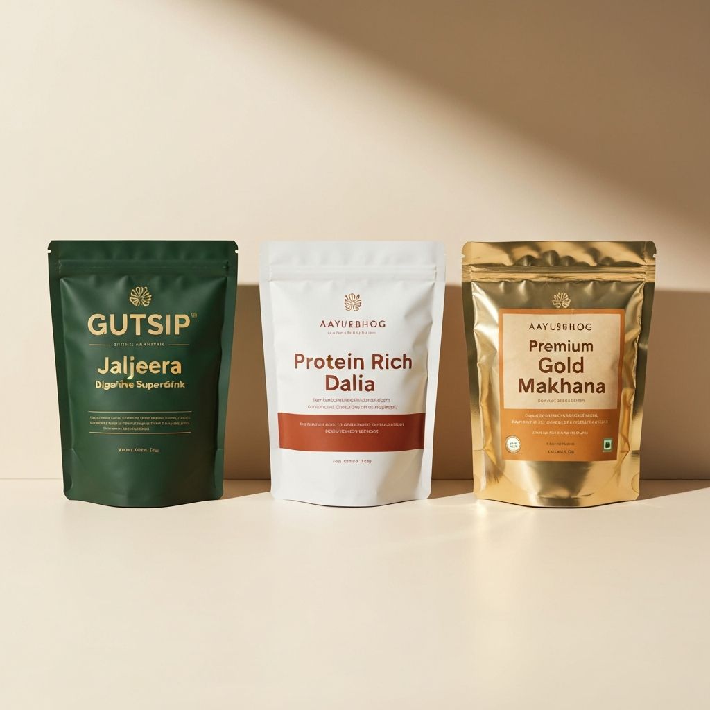 AAYURBHOG Product Range - GutSip, Dalia, and Makhana superfoods